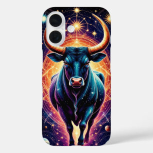 Majestätischer kosmischer Stier, umgeben von leuch iPhone 16 Hülle