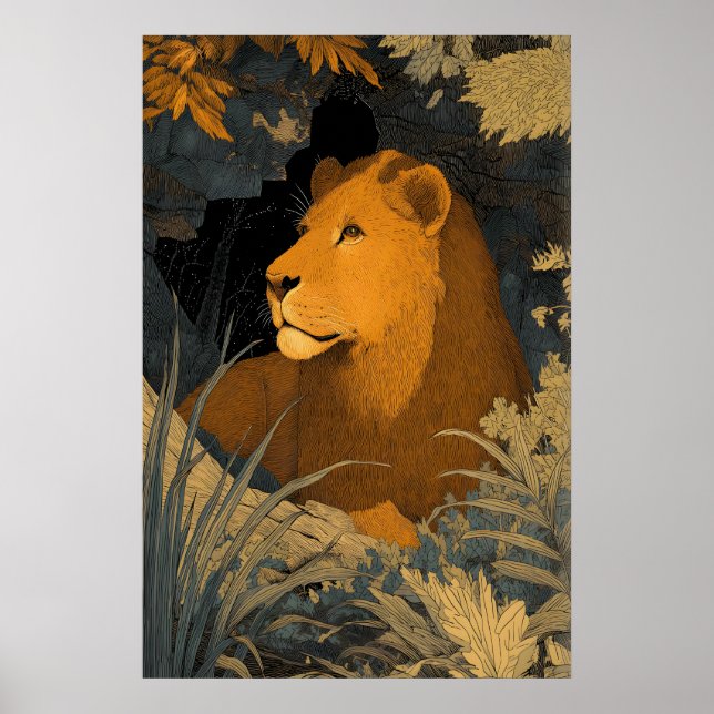 Majestätischer Leo-Kunstprint Gepanzerter Löwe mit Poster (Vorne)