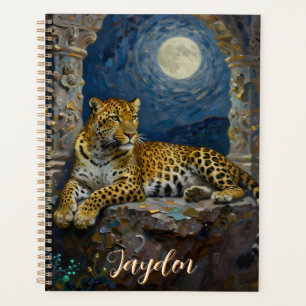 Majestätischer Leopard auf Klippenvorsprung Person Planer