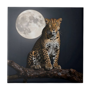 Majestätischer Leopard und Vollmond Fliese