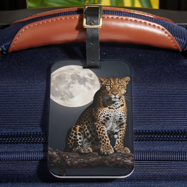 Majestätischer Leopard und Vollmond Gepäckanhänger (Vorderseite Insitu 2)