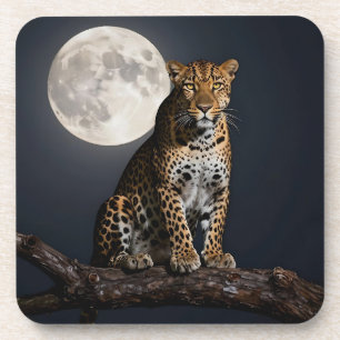 Majestätischer Leopard und Vollmond   Getränkeuntersetzer