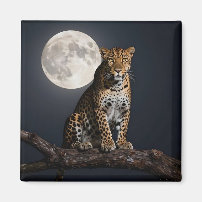 Majestätischer Leopard und Vollmond   Magnet (Vorne)