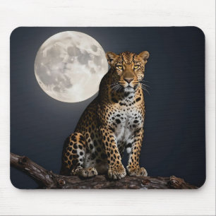 Majestätischer Leopard und Vollmond Mousepad
