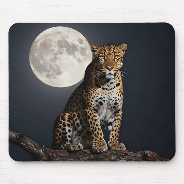 Majestätischer Leopard und Vollmond   Mousepad (Vorne)