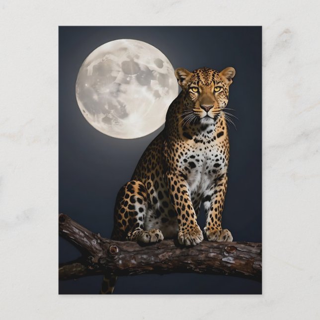 Majestätischer Leopard und Vollmond  Postkarte (Vorderseite)
