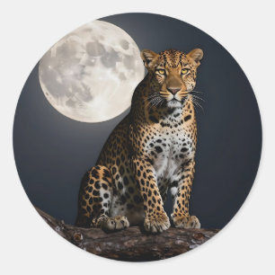 Majestätischer Leopard und Vollmond Runder Aufkleber