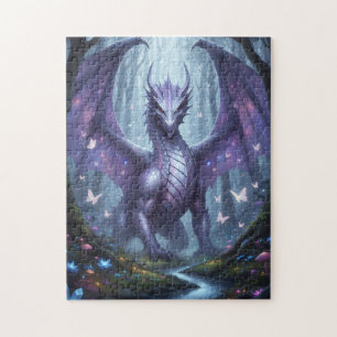 Majestätischer lila Drache im Wald Puzzle