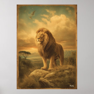 Majestätischer Löwe – Retro-Vintage-Safari im Stil Poster