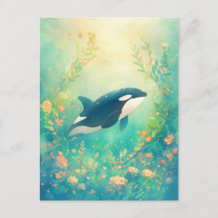 Majestätischer Orca im sonnendurchfluteten Meeresg Postkarte