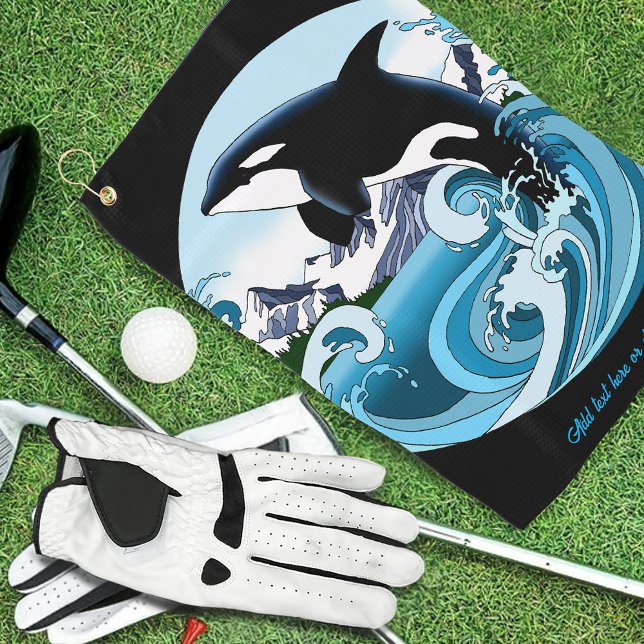 Majestätischer Orca-Schwertwal Blaue Wellen Ozean Golfhandtuch (Von Creator hochgeladen)