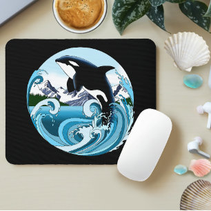 Majestätischer Orca-Schwertwal Blaue Wellen Ozean Mousepad
