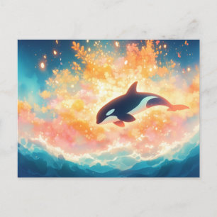 Majestätischer Orca-Sonnenuntergang-Ozean Postkarte