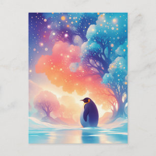 Majestätischer Pinguin im magischen leuchtenden Wa Postkarte