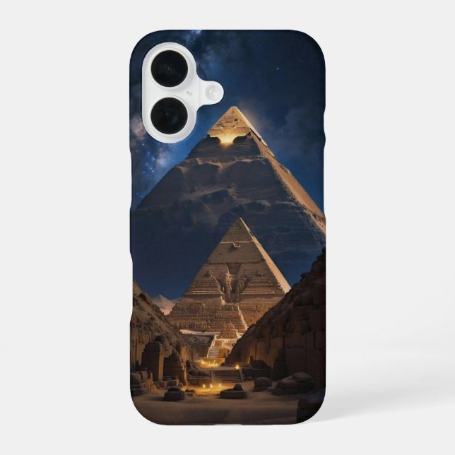 Majestätischer Pyramidenkomplex bei Nachtdesign fü iPhone 16 Hülle (Rückseite)