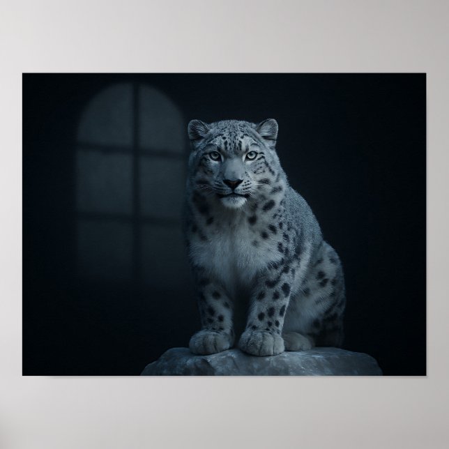 Majestätischer Schneeleopard im launischen Mondlic Poster (Vorne)