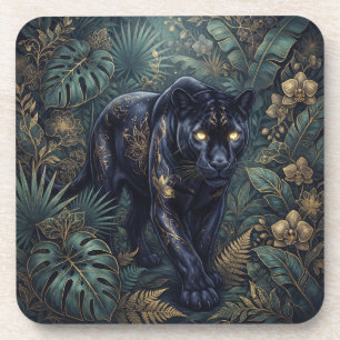 Majestätischer schwarzer Panther, der durch einen Getränkeuntersetzer