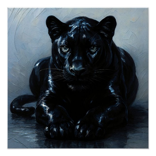 Majestätischer Schwarzer Panther – Malerei Porträt Poster (Vorderseite)