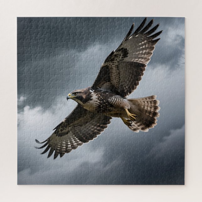 Majestätischer schwebender Habicht Sturmwolken Puzzle (Vertikal)