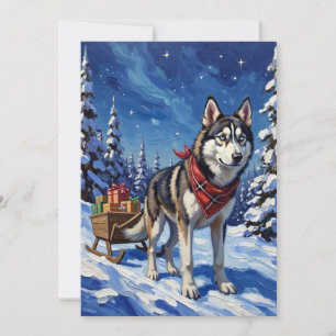 Majestätischer Sibirischer Husky zieht Weihnachtss Feiertagskarte