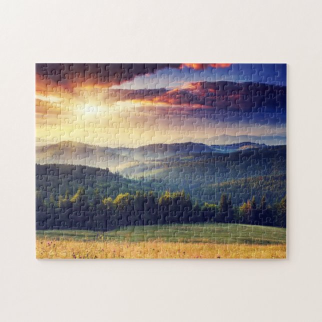 Majestätischer Sonnenuntergang in der Berglandscha Puzzle (Horizontal)