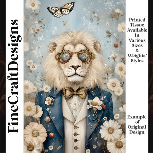 Majestätischer Steampunk Löwe mit Hut K2 Decoupage Seidenpapier