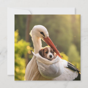 Majestätischer Storch liefert neues Welpen-Golden- Feiertagskarte