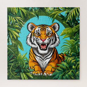 Majestätischer Tiger brüllt im lebendigen Dschunge Puzzle