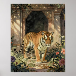 Majestätischer Tiger, der durch alte Dünen wandelt Poster