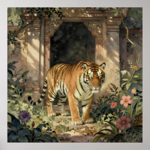 Majestätischer Tiger, der durch alte Dünen wandelt Poster