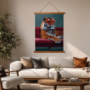 Majestätischer Tiger – Vintage-Tier-Wandtapete Wandteppich Mit Holzrahmen