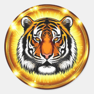 🐅 Majestätischer Tigerkopf Golden Glow Nacht Kuns Runder Aufkleber