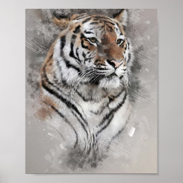 majestätischer Tigerkopf mit Aquarellmalerei Poster