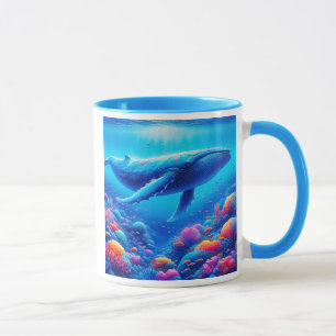 Majestätischer Wal schwimmt in einem Riff. Tasse