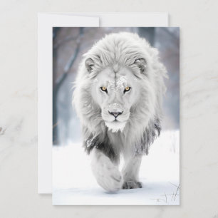 Majestätischer Weißer Löwe im Winter Wonderland De Karte