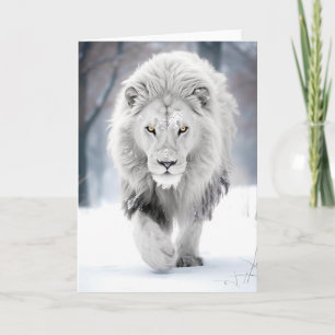 Majestätischer Weißer Löwe im Winter Wonderland De Karte