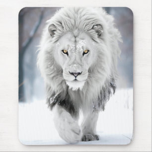 Majestätischer Weißer Löwe im Winter Wonderland De Mousepad