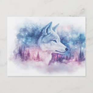 Majestätischer Weißer Wolf im violetten Nebel Postkarte