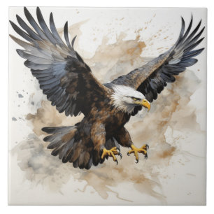 Majestätischer Weißkopfseeadler im Flug, Aquarell Fliese
