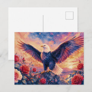 Majestätischer Weißkopfseeadler mit Rosen Geometri Postkarte