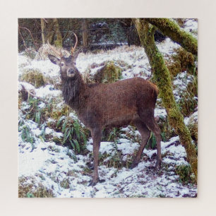 Majestätischer Winterhirsch Verschneite Waldlandsc Puzzle