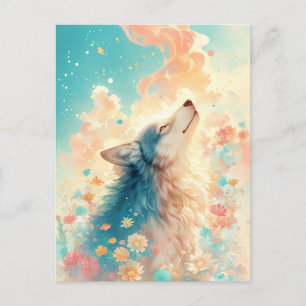 Majestätischer Wolf im sonnendurchfluteten Blumeng Postkarte