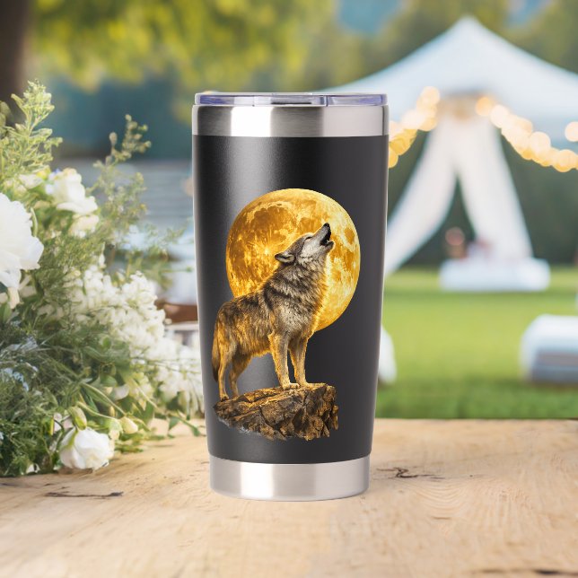 Majestätischer Wolf Mond Wilderness Reisebecher Thermobecher (Hochzeit (gedreht))