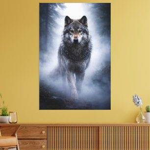 Majestätischer Wolf – Stille Präsenz im Nebel Leinwanddruck