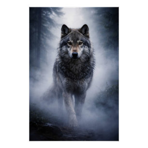 Majestätischer Wolf – Stille Präsenz im Nebel Post Poster
