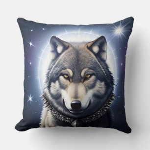 Majestätischer Wolf unter Sternenhimmel Kissen