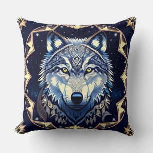 Majestätischer Wolf unter Sternenhimmel Kissen