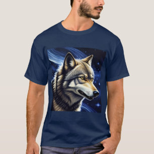 Majestätischer Wolf unter Sternenhimmel T-Shirt