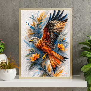 Majestätisches Adler-Blumenkunstposter   Lebendige Poster