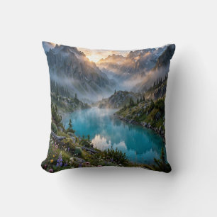 Majestätisches Bergsee-Sonnenaufgang-Akzentkissen Kissen